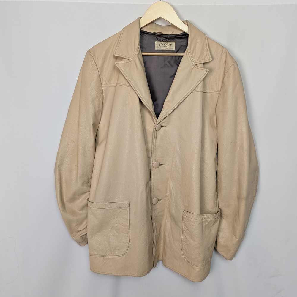 Vintage Beige Leather Blazer Men’s 42